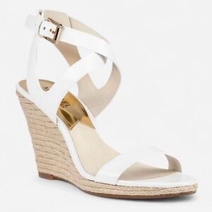 Michael Kors White Leather Wedge Sandals with Crisscross Straps